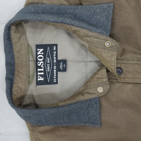 Filson waxed jacket men's XXL otter green quilt lining wool collar personalized - Picture 7 of 16